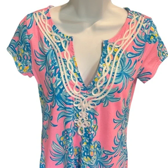 Lilly Pulitzer pineapple Brewster short sleeve Pima cotton Pelican Pink dress - Picture 4 of 8